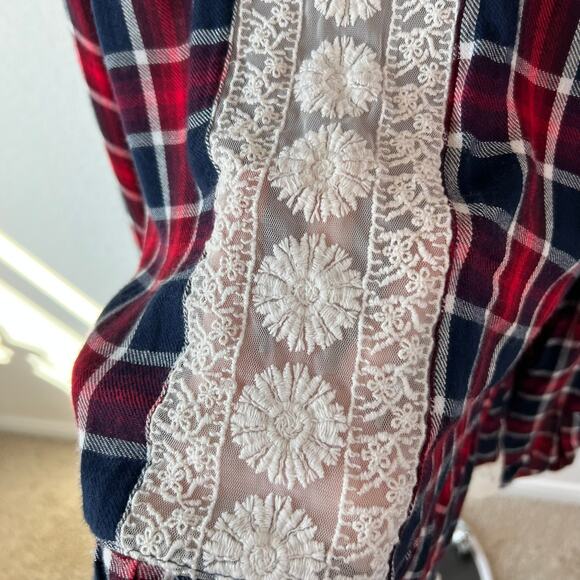 Vintage 90s Y2K Womens Button Up Tunic Top Plaid Lace Long Sleeve Western 2X - Picture 5 of 10